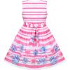 Sunny Fashion Girls Dress Rose Flower Double Bow Tie Party Sundress(Pink Striped)
