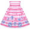 Sunny Fashion Girls Dress Rose Flower Double Bow Tie Party Sundress(Pink Striped)