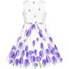 Sunny Fashion Girls Dress Rose Flower Double Bow Tie Party Sundress(Purple Tulip)