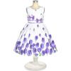 Sunny Fashion Girls Dress Rose Flower Double Bow Tie Party Sundress(Purple Tulip)