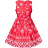 Sunny Fashion Girls Dress Rose Flower Double Bow Tie Party Sundress(Red Snowflakes)