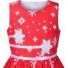 Sunny Fashion Girls Dress Rose Flower Double Bow Tie Party Sundress(Red Snowflakes)