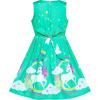 Sunny Fashion Girls Dress Rose Flower Double Bow Tie Party Sundress(Turquoise)