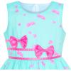 Sunny Fashion Girls Dress Rose Flower Double Bow Tie Party Sundress(Turquoise Unicorn)