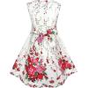 Sunny Fashion Girls Dress Rose Flower Double Bow Tie Party Sundress(White)