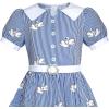 Sunny Fashion Girls Dress School Uniform Blue Strip Floral Print Gingham(Blue Swan)