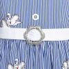 Sunny Fashion Girls Dress School Uniform Blue Strip Floral Print Gingham(Blue Swan)