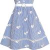Sunny Fashion Girls Dress School Uniform Blue Strip Floral Print Gingham(Blue Swan)