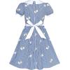Sunny Fashion Girls Dress School Uniform Blue Strip Floral Print Gingham(Blue Swan)