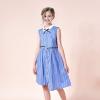 Sunny Fashion Girls Dress School Uniform Letter Print Sleeveless Ruffle Dress(Blue Asymmetric)