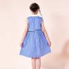 Sunny Fashion Girls Dress School Uniform Letter Print Sleeveless Ruffle Dress(Blue Asymmetric)