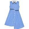 Sunny Fashion Girls Dress School Uniform Letter Print Sleeveless Ruffle Dress(Blue Asymmetric)
