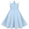 Sunny Fashion Girls Dress School Uniform Letter Print Sleeveless Ruffle Dress(Sky Blue)