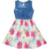Sunny Fashion Girls Dress Skirt Blue Denim Floral Dress Bow Tie Casual Beach $