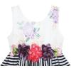 Sunny Fashion Girls Dress Sleeveless Stripes Floral Printed Flower Waist