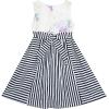Sunny Fashion Girls Dress Sleeveless Stripes Floral Printed Flower Waist