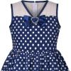 Sunny Fashion Girls Dress Turn-Down Collar Checkered Black White Summer 7-14(Blue Dot)