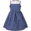 Sunny Fashion Girls Dress Turn-Down Collar Checkered Black White Summer 7-14(Blue Dot)