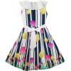 Sunny Fashion Girls Dress Turn-Down Collar Tulip Striped Print Chiffon