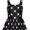 Sunny Fashion Women Clover Pattern Black Swing Casual Party Midi Tea Dress(Black)