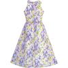 Sunny Fashion Women’s Halter Purple Floral Printed Maxi Casual Party Dress(Purple)