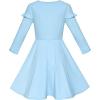 Sunny Fashion Women’s Ruffled Decoration Long Sleeve Vintage Casual Party Dress(Blue)