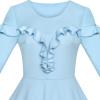 Sunny Fashion Women’s Ruffled Decoration Long Sleeve Vintage Casual Party Dress(Blue)