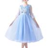 Sunny Fashion Flower Girls Dress Blue Bell Sleeves Wedding Bridesmaid Size 6-12