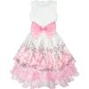 Sunny Fashion Flower Girls Dress Pink Sequin Dimensional Flowers Bow Tie Pageant