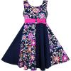 Sunny Fashion Girls’ 12 Years Knee-Length Blue Dress, Party Occasion, A-line, Sleeveless, Zipper Back, Strapless, Asymmetric Neck, Floral Pattern – In Stock