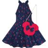 Sunny Fashion Girls Dress Cherry Fruit Print Cotton with Cute Handbag Blue