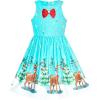 Sunny Fashion Girls Dress Christmas Eve Christmas Tree Snow Reindeer Party(Blue Reindeer)