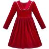 Sunny Fashion Girls Dress Christmas Hat Red Velvet Long Sleeve Holiday Size 4-14(Claret Red)