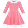 Sunny Fashion Girls Dress Christmas Hat Red Velvet Long Sleeve Holiday Size 4-14(Pink)