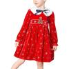 Sunny Fashion Girls Dress Christmas Hat Red Velvet Long Sleeve Holiday Size 4-14(Red White Collar)