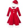 Sunny Fashion Girls Dress Christmas Santa Hat Long Sleeve Party New Year(Red)