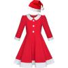 Sunny Fashion Girls Dress Christmas Santa Hat Long Sleeve Party New Year(Red White)