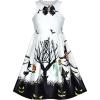 Sunny Fashion Girls Dress Halloween Party Witch Bat Pumpkin Halter Dress(White)