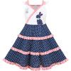 Sunny Fashion Girls Dress Heart Print Pink(Blue Polka Dot)