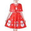 Sunny Fashion Girls Dress Jingle Bell Red Cape Cloak Christmas New Year(Snowman Red)