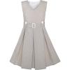 Sunny Fashion Girls Dress Khaki Button Back School Pleated Hem Size 6-14(Beige)