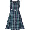 Sunny Fashion Girls Dress Khaki Button Back School Pleated Hem Size 6-14(Blue)