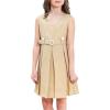 Sunny Fashion Girls Dress Khaki Button Back School Pleated Hem Size 6-14(Wheat Color)