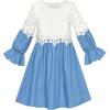 Sunny Fashion Girls Dress Long Sleeve Lace Blue A-line School Uniform(Blue White)