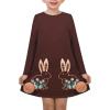 Sunny Fashion Girls Dress Mermaid Princess Long Sleeve Pocket Casual Cotton(Brown Bunny)