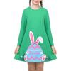 Sunny Fashion Girls Dress Mermaid Princess Long Sleeve Pocket Casual Cotton(Green Bunny)