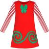 Sunny Fashion Girls Dress Mermaid Princess Long Sleeve Pocket Casual Cotton(Red Striped)
