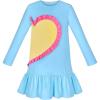 Sunny Fashion Girls Dress Mermaid Princess Long Sleeve Pocket Casual Cotton(Sky Blue Heart)