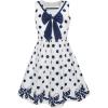 Sunny Fashion Girls Dress Navy Blue Dot Bow Tie Back School Size 5-12