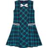 Sunny Fashion Girls Dress Pink Tartan Back School Uniform Pocket A-line Dress(Greenish Blue)